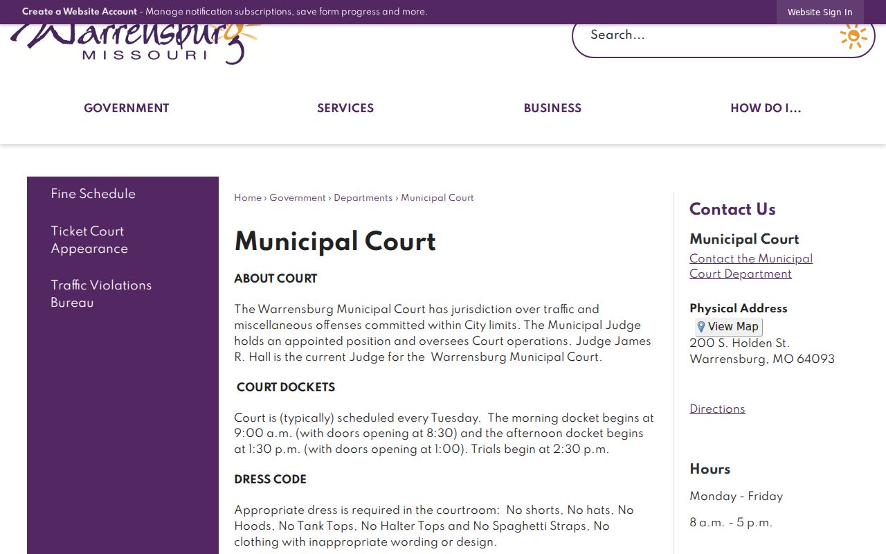 Warrensburg Municipal Court information for bench warrant questions